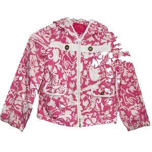 Lilly Pulitzer Girls 8 Pink White Novelty Print Hooded Jacket Zip